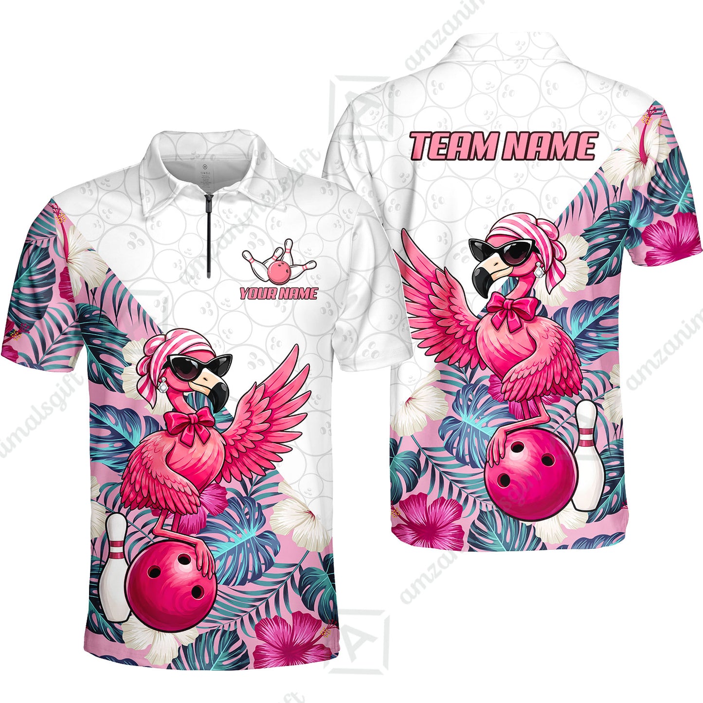 Custom Bowling Jersey Polo Shirt, Flamingo Bowling Floral Seamless Pattern With Leaves Tropical Background Pro Vector