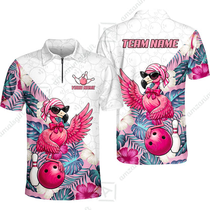 Custom Bowling Jersey Polo Shirt, Flamingo Bowling Floral Seamless Pattern With Leaves Tropical Background Pro Vector