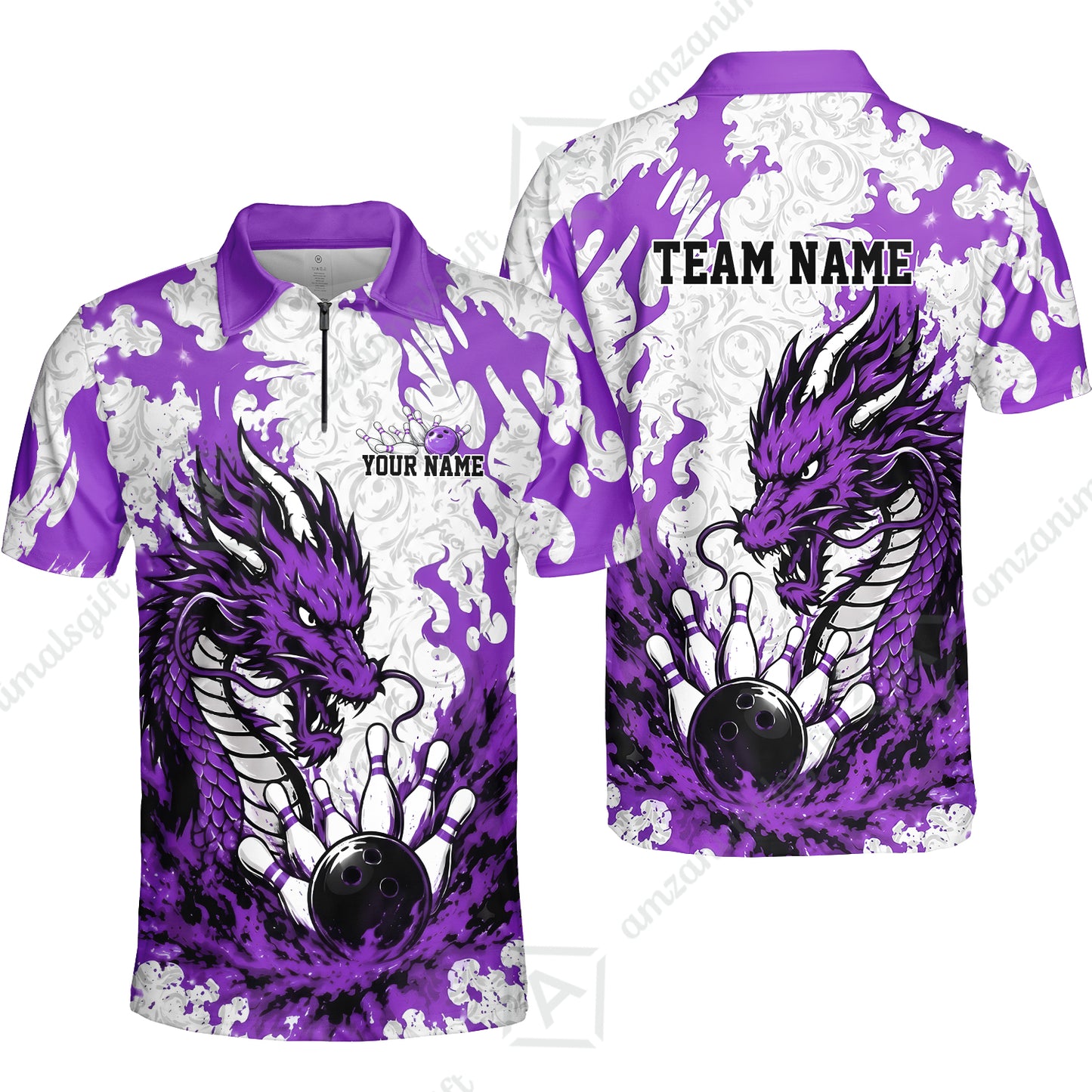 Custom Bowling Jersey Polo Shirt, Fierce Crimson Fire Dragon Strike, Custom Bowling Jersey Team Shirt For Players With Name and Team Name