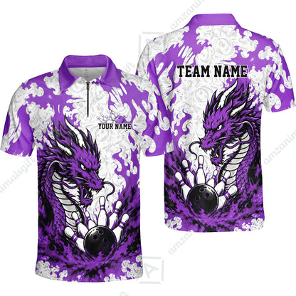 Custom Bowling Jersey Polo Shirt, Fierce Crimson Fire Dragon Strike, Custom Bowling Jersey Team Shirt For Players With Name and Team Name
