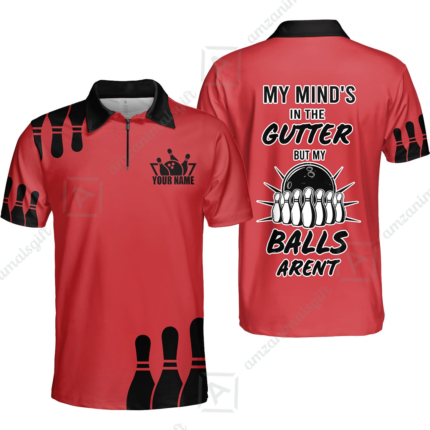 Customized Bowling Shirt, My Mind In The Gutter But My Bowling Balls Aren't, Personalized Polo Shirt For Players With Name & Team Name