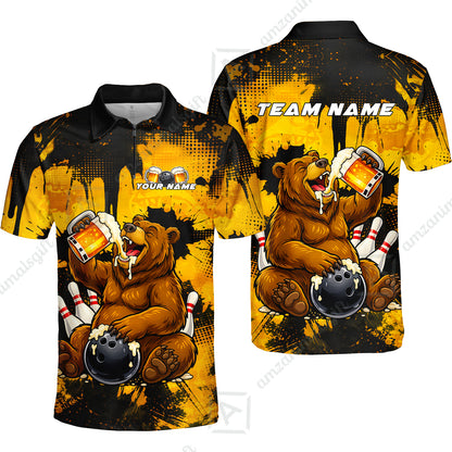 Custom Bowling Jersey Polo Shirt, Grizzly Bear Bowling Custom Bowling Jersey Team Shirt For Players With Name & Team Name