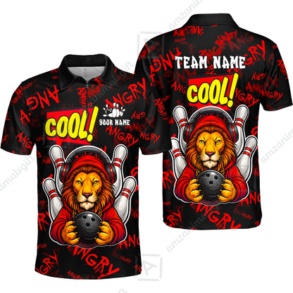 Custom Bowling Jersey Polo Shirt, Cool Lion Holding Ball, Personalize Name and Team Name