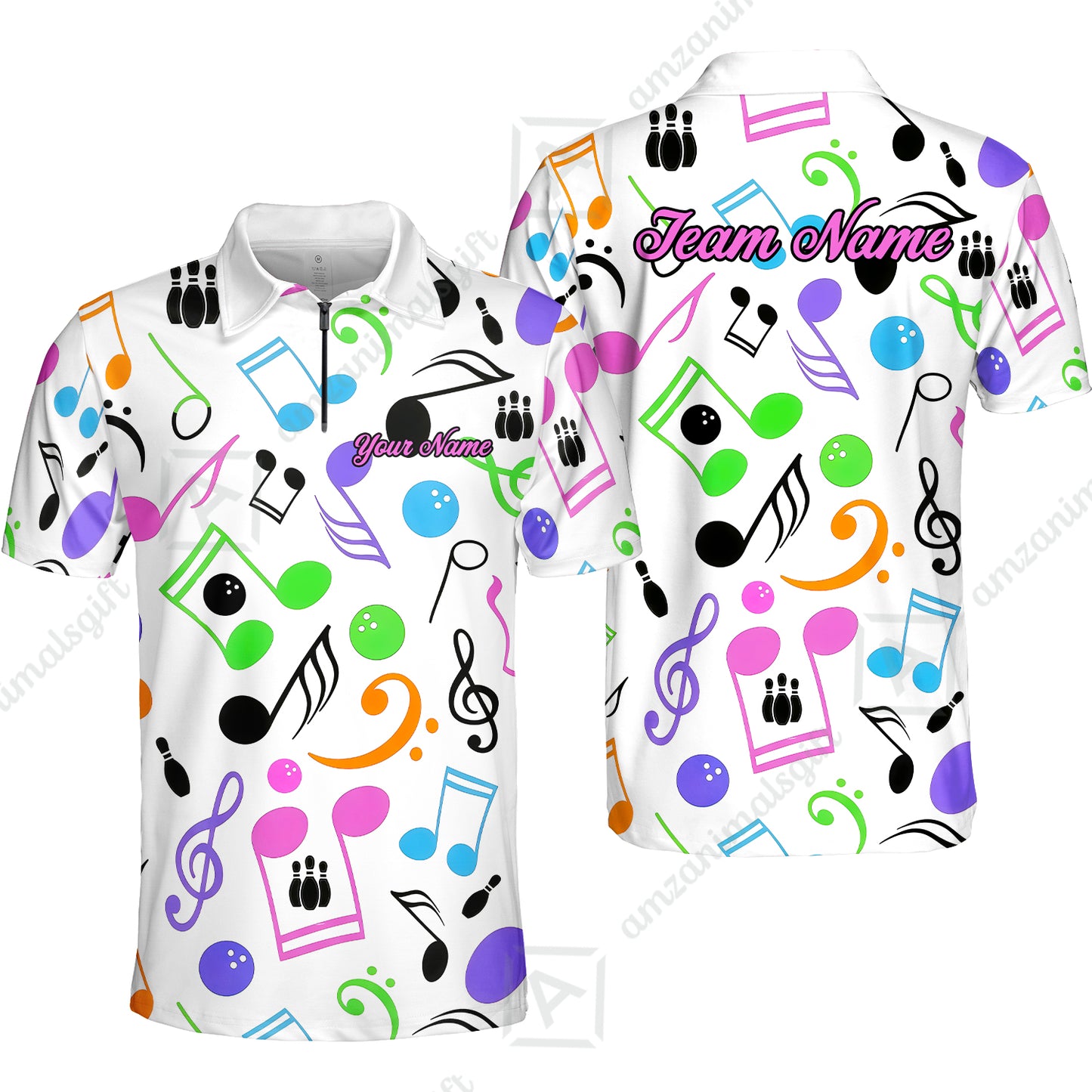 Custom Bowling Jersey Polo Shirt, Colorful Music Bowling, Custom Bowling Jersey Team Shirt For Players With Name & Team Name