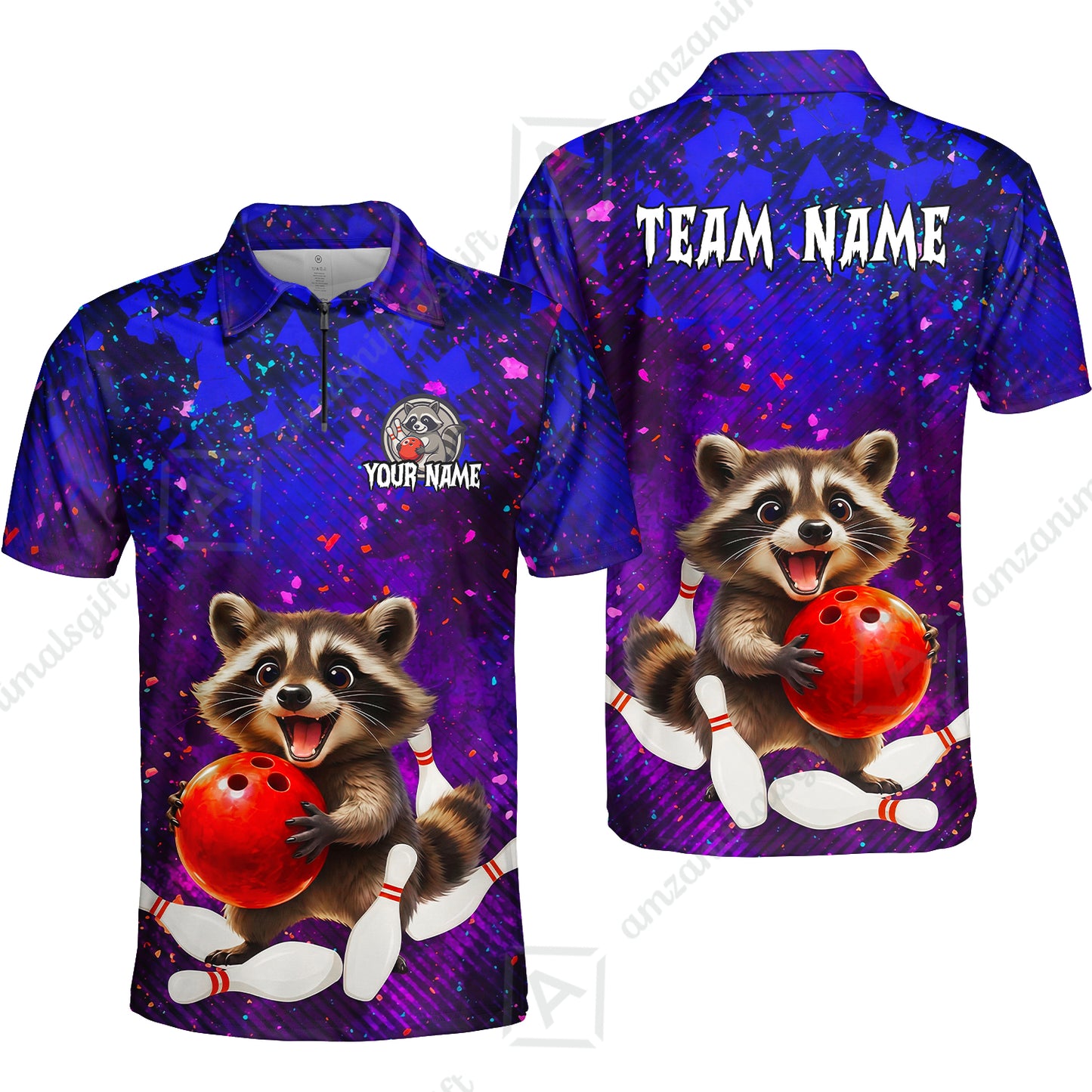 Custom Bowling Jersey Polo Shirt, Funny Raccoon Bowling, Custom Bowling Jersey Team Shirt For Players With Name & Team Name