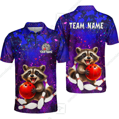 Custom Bowling Jersey Polo Shirt, Funny Raccoon Bowling, Custom Bowling Jersey Team Shirt For Players With Name & Team Name