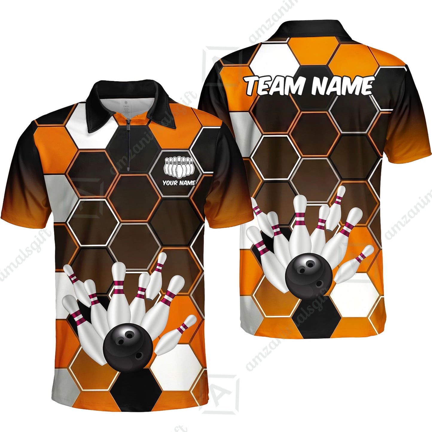Customized Bowling Unisex Polo Shirt, Hexagon Pattern Bowling, Bowling Uniform - Personalized Name Team Name For Bowlers