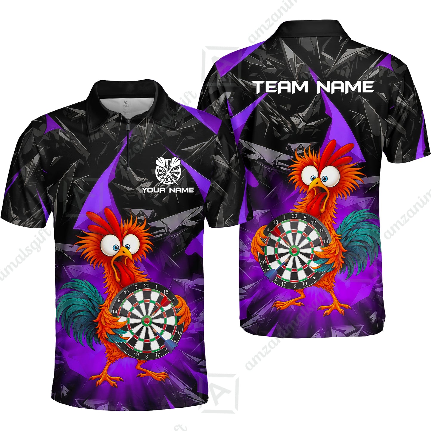 Custom Darts Team Jersey, Personalized Funky Rooster Dart Shirt For Players With Name & Team Name