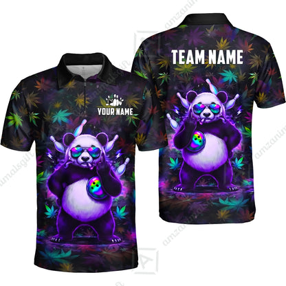 Custom Bowling Jersey Polo Shirt, Badass Stoner Panda & Psychedelic Leaves, Custom Bowling Jersey Team Shirt For Players With Name & Team Name