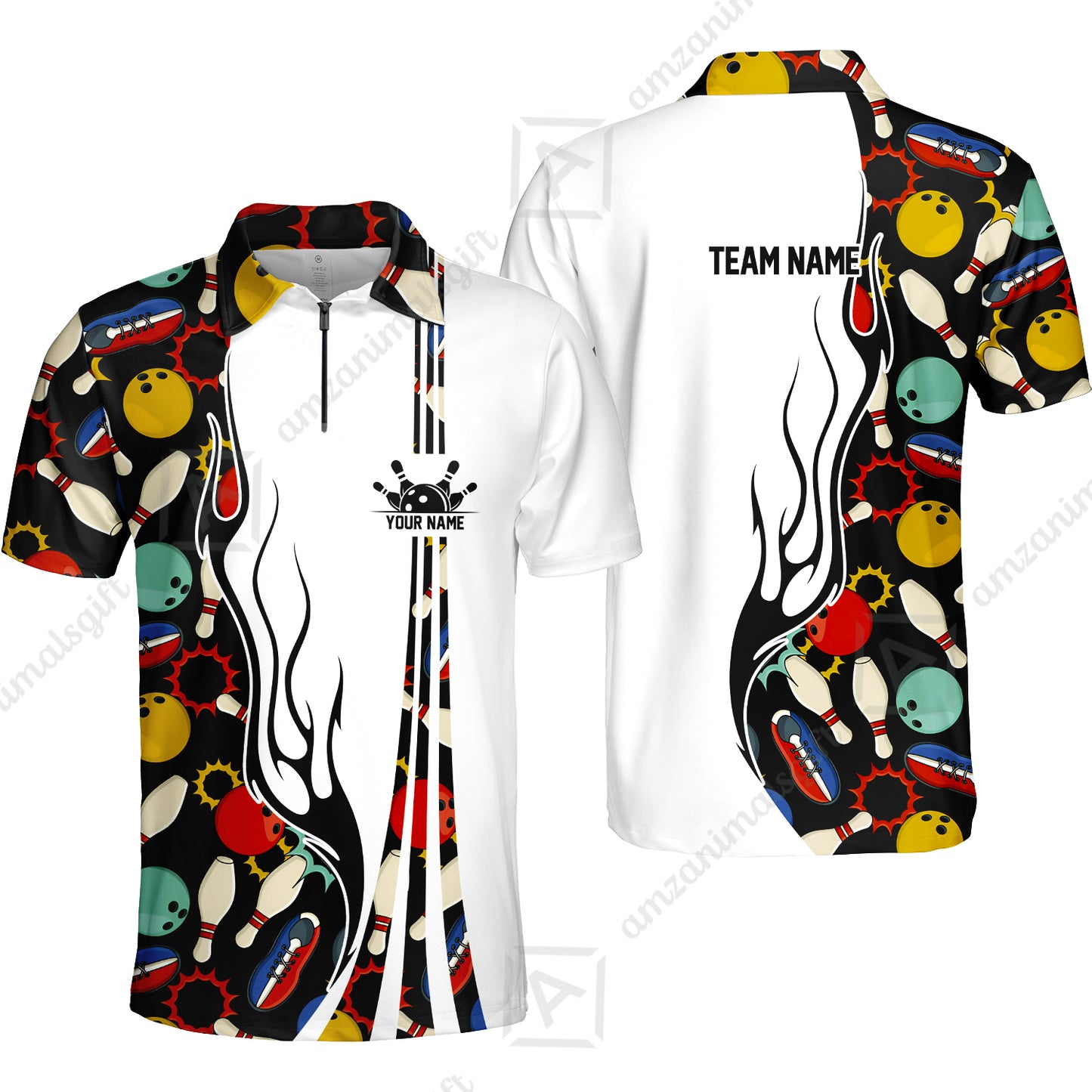 Custom Bowling Team Jerseys Polo Shirts, Custom Multi Color Icon Bowling Uniforms Jerseys, Personalized Name And Team Name
