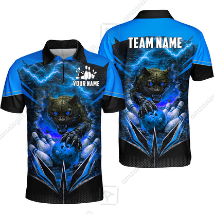 Custom Bowling Jersey Polo Shirt, Electric Panther Bowling, Personalized Name & Team Name