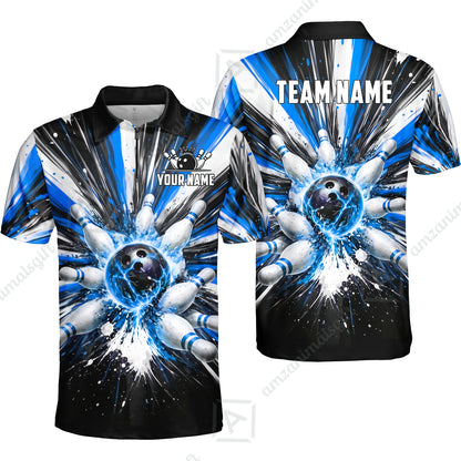 Custom Bowling Jersey Polo Shirt, Electric Burst Explosion, Custom Bowling Jersey Team Shirt For Players With Name and Team Name