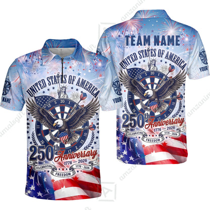Custom Bowling Jersey Polo Shirt, 250 Years Anniversary USA, Personalize Name and Team Name