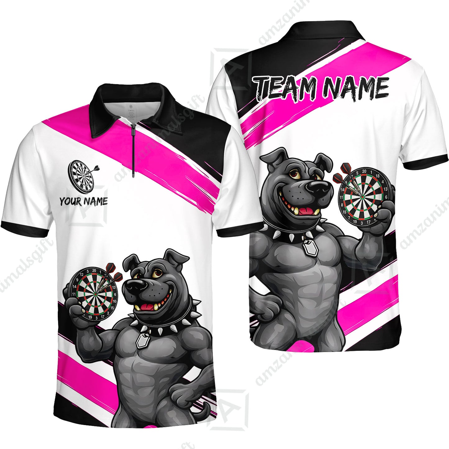 Custom Darts Jersey Polo Shirt, Pitbull Hold Dart Board, Custom Dart Jersey Team Shirt For Players With Name & Team Name