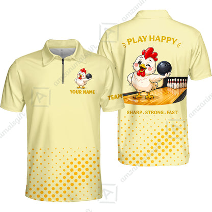 Custom Bowling Jersey Polo Shirt, Happy Rooster, Custom Bowling Jersey Team Shirt For Players With Name and Team Name