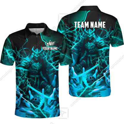 Custom Bowling Jersey Polo Shirt, Fiery Samurai Strike, Custom Bowling Jersey Team Shirt For Players With Name & Team Name