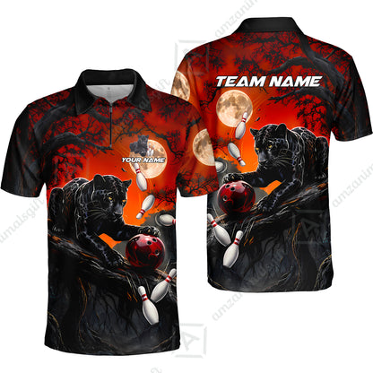 Customized Bowling Shirt, Midnight Panther, Personalized Polo Shirt For Players With Name & Team Name
