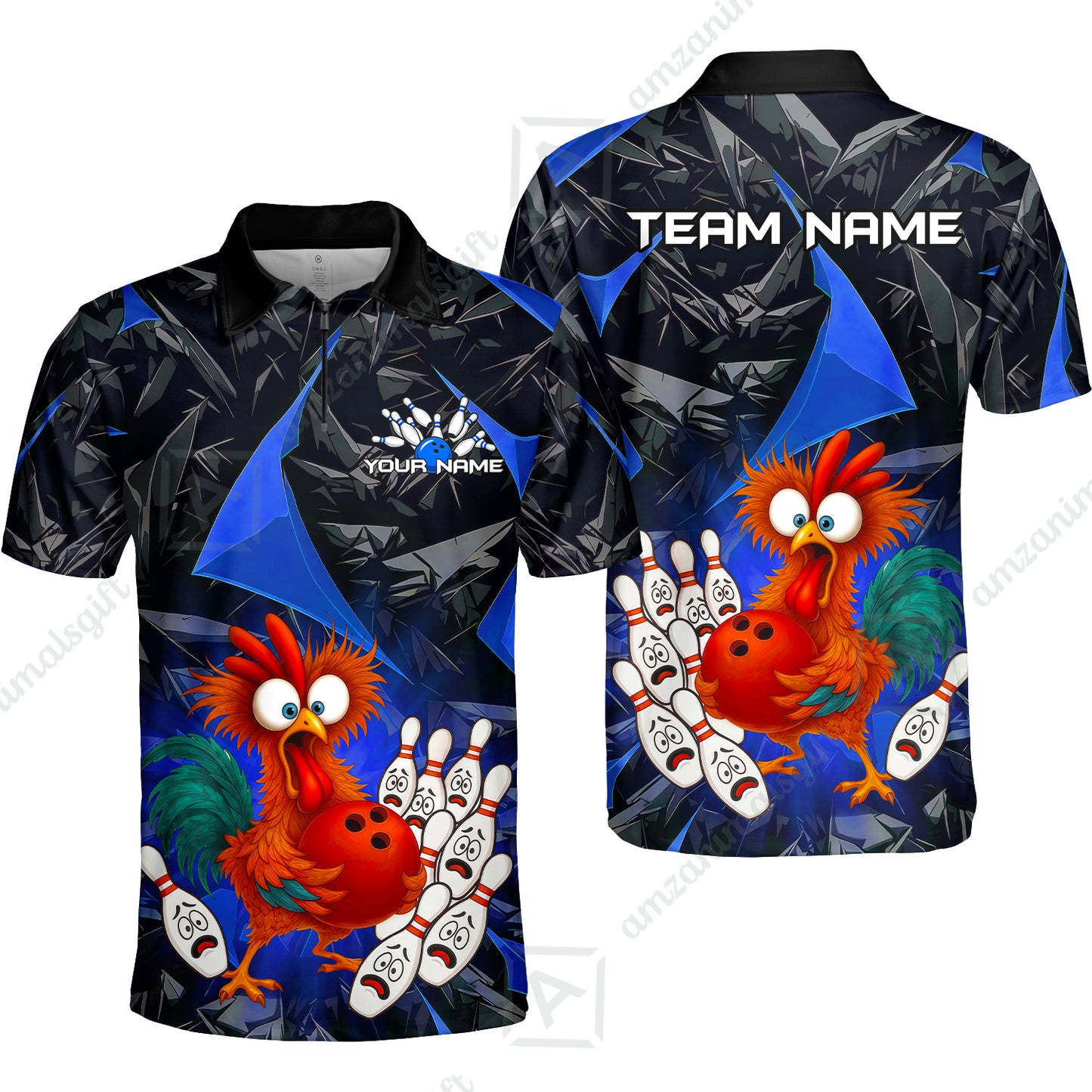 Custom Bowling Jersey Polo Shirt, Crazy Chicken Bowling Custom Bowling Jersey Team Shirt For Players With Name & Team Name