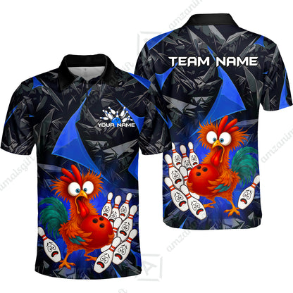 Custom Bowling Jersey Polo Shirt, Crazy Chicken Bowling Custom Bowling Jersey Team Shirt For Players With Name & Team Name