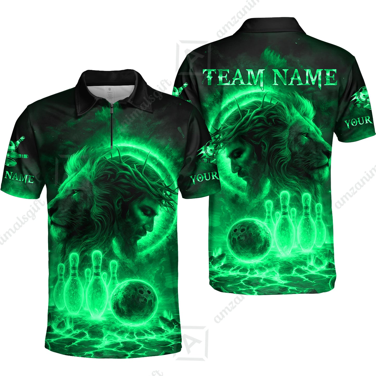 Custom Bowling Team Short Sleeve Men Polo Shirt, Flame The Lion OF Judah With Bowling, Custom Name and Team Name for Bowlers