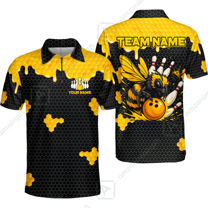 Custom Bowling Jersey Polo Shirt, Golden Honeycomb Hornet, Custom Bowling Jersey Team Shirt For Players With Name and Team Name