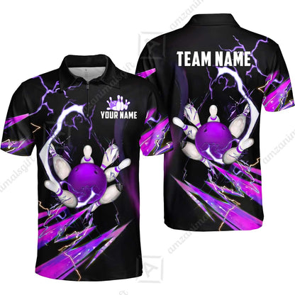 Custom Bowling Jersey Polo Shirt, Electric Strike & Neon Plasma, Custom Bowling Jersey Team Shirt For Players With Name & Team Name