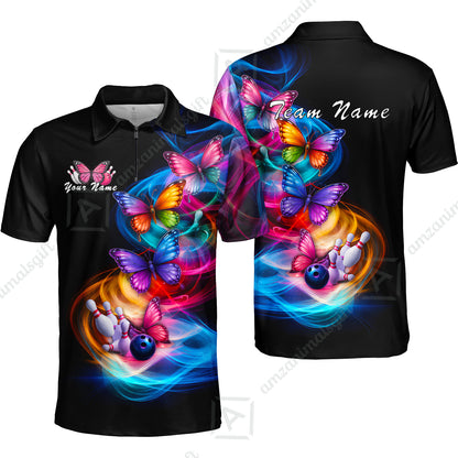 Custom Bowling Jersey Polo Shirt, Artistic Monarch Butterfly Bowling Custom Bowling Jersey Team Shirt For Players With Name & Team Name