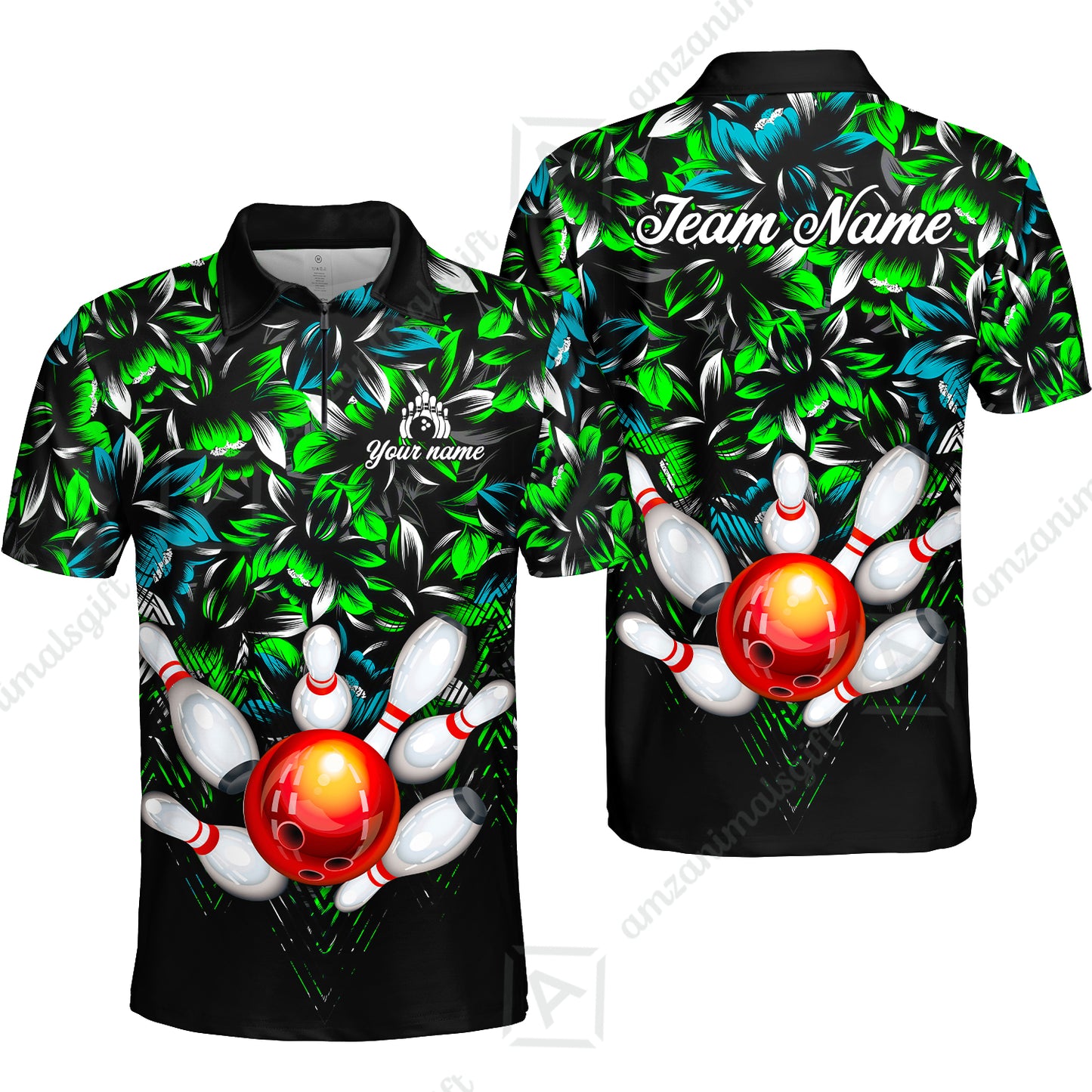 Custom Bowling Jersey Polo Shirt, Tropical Floral Bowling, Custom Bowling Jersey Team Shirt For Players With Name & Team Name