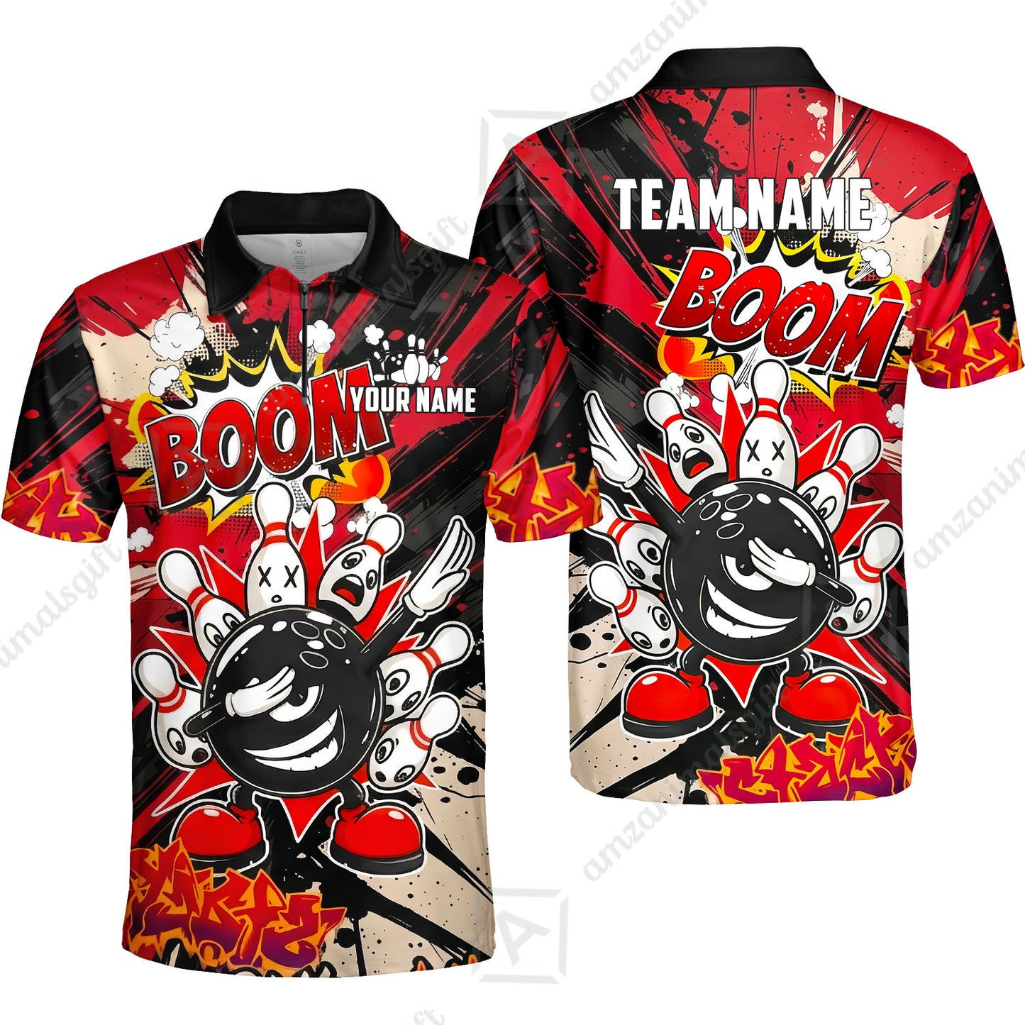 Custom Bowling Jersey Polo Shirt, Dabbing Cartoon Monster, Custom Bowling Jersey Team Shirt For Players With Name & Team Name