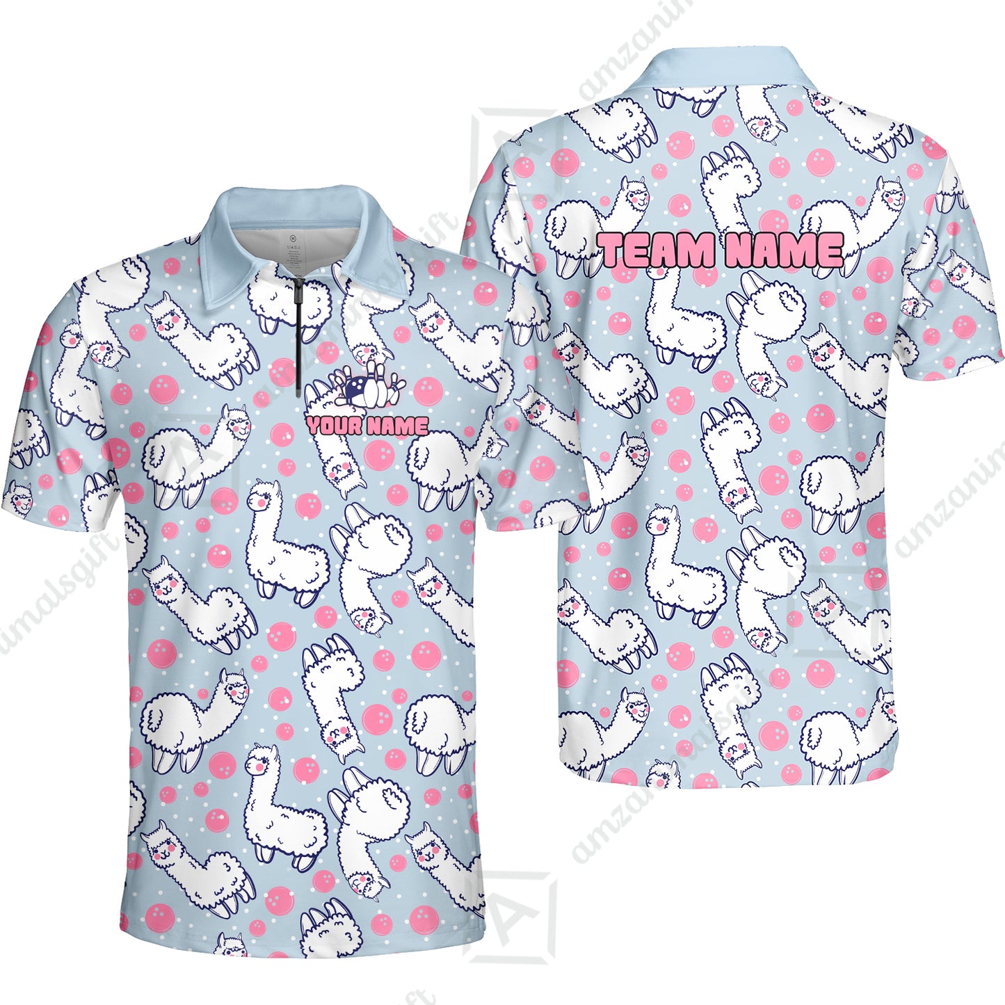 Custom Bowling Jersey Polo Shirt, Cute Alpaca Pattern Bowling Custom Bowling Jersey Team Shirt With Name & Team Name