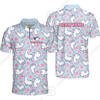 Custom Bowling Jersey Polo Shirt, Cute Alpaca Pattern Bowling Custom Bowling Jersey Team Shirt With Name & Team Name