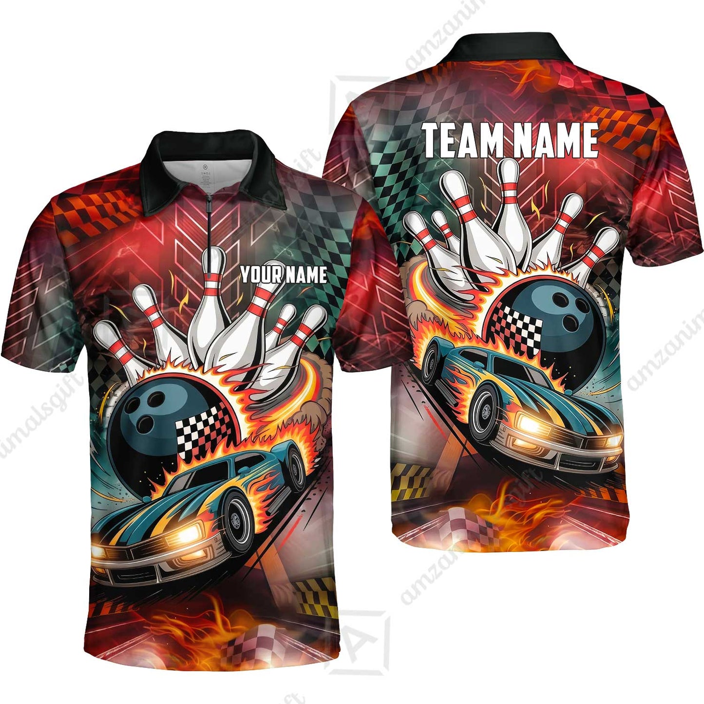 Custom Bowling Jersey Polo Shirt, Bowling Thunder Racing, Custom Bowling Jersey Team Shirt For Players With Name and Team Name