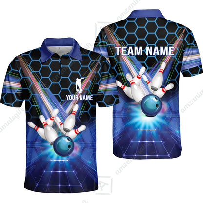Blue Bowling Custom Men Polo Shirt, Bowling Personalized Polo Shirt, Bowling Shirt Custom Name and Team Name