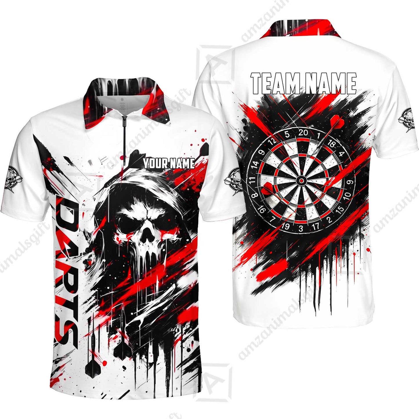 Custom Darts Jersey Polo Shirt, Grim Reaper Sketch Splatter, Custom Dart Jersey Team Shirt For Players With Name & Team Name