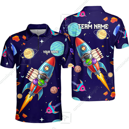 Custom Bowling Jersey Polo Shirt, Rockets Into Space, Custom Bowling Jersey Team Shirt For Players With Name and Team Name