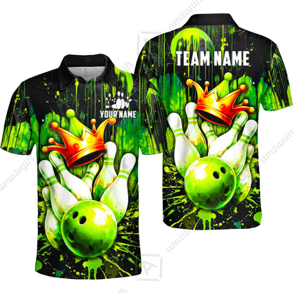 Custom Bowling Jersey Polo Shirt, Neon King Crown, Custom Bowling Jersey Team Shirt For Players With Name and Team Name