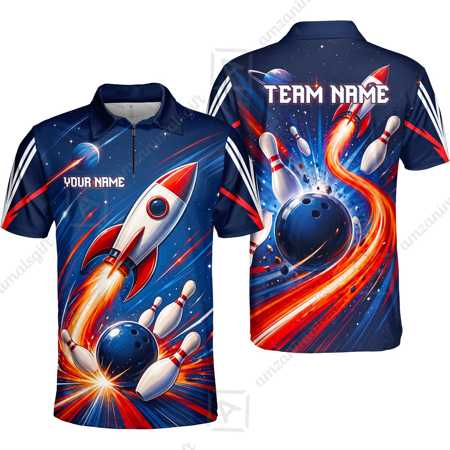 Custom Bowling Jersey Polo Shirt, Bowling Strike Rocket, Custom Bowling Jersey Team Shirt For Players With Name and Team Name