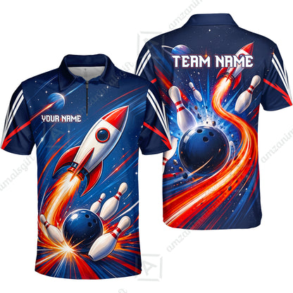 Custom Bowling Jersey Polo Shirt, Bowling Strike Rocket, Custom Bowling Jersey Team Shirt For Players With Name and Team Name