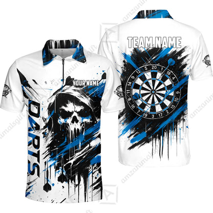 Custom Darts Jersey Polo Shirt, Grim Reaper Sketch Splatter, Custom Dart Jersey Team Shirt For Players With Name & Team Name