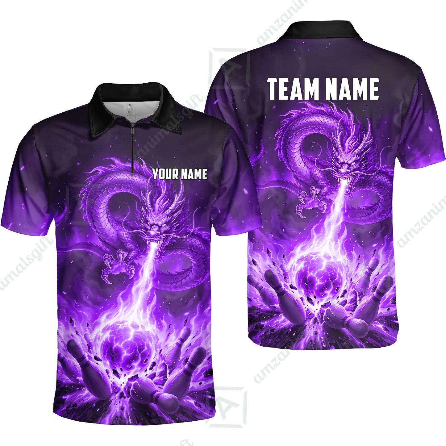 Custom Bowling Jersey Polo Shirt, Asian Dragon's Fire Strike, Custom Bowling Jersey Team Shirt For Players With Name & Team Name