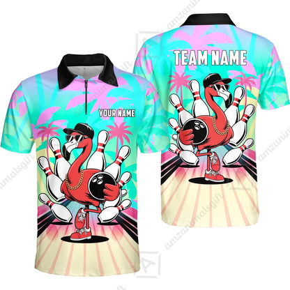 Custom Bowling Jersey Polo Shirt, Sunset Lanes Flamingo, Custom Bowling Jersey Team Shirt For Players With Name and Team Name