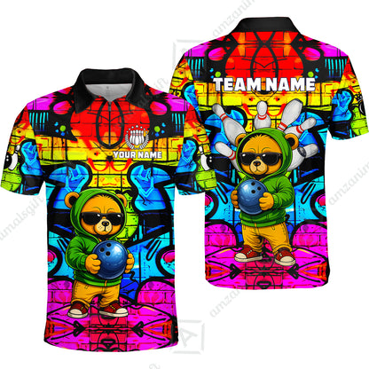 Custom Bowling Jersey Polo Shirt, Urban Street Art Bowling, Custom Bowling Jersey Team Shirt For Players With Name & Team Name