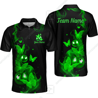 Custom Bowling Jersey Polo Shirt, Butterfly Bowling Smoke, Custom Bowling Jersey Team Shirt For Players With Name & Team Name