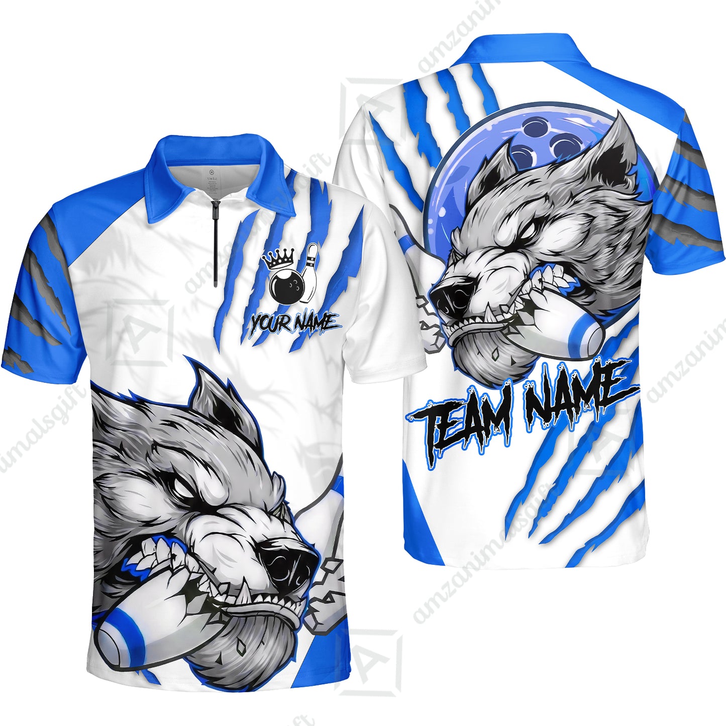 Customized Bowling Jerseys, Fierce Wolf Artwork Scratch, Uniform Bowling - Personalized Name And Team Name