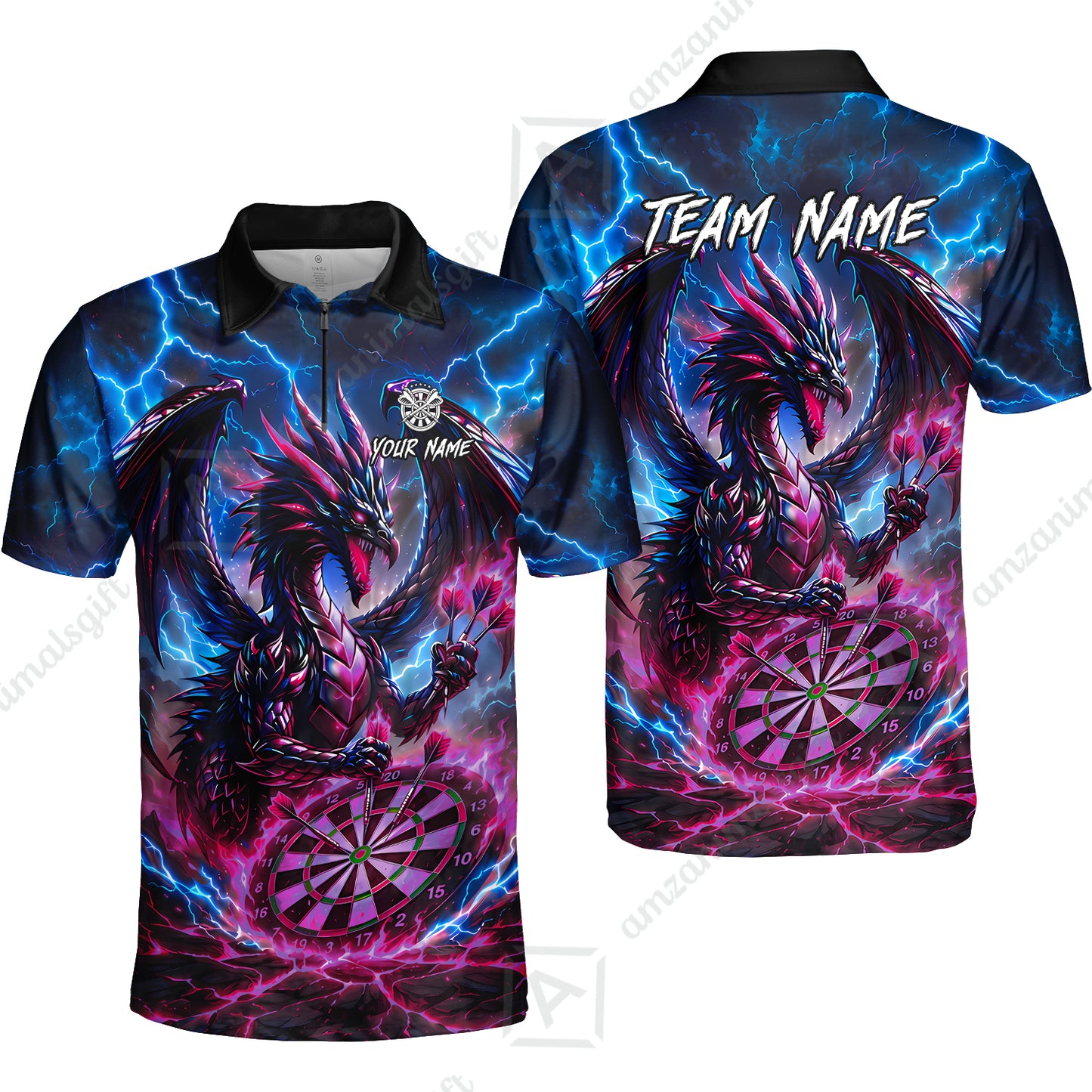 Custom Darts Jersey Polo Shirt, Dragon Fire Darts, Custom Dart Jersey Team Shirt For Players With Name & Team Name