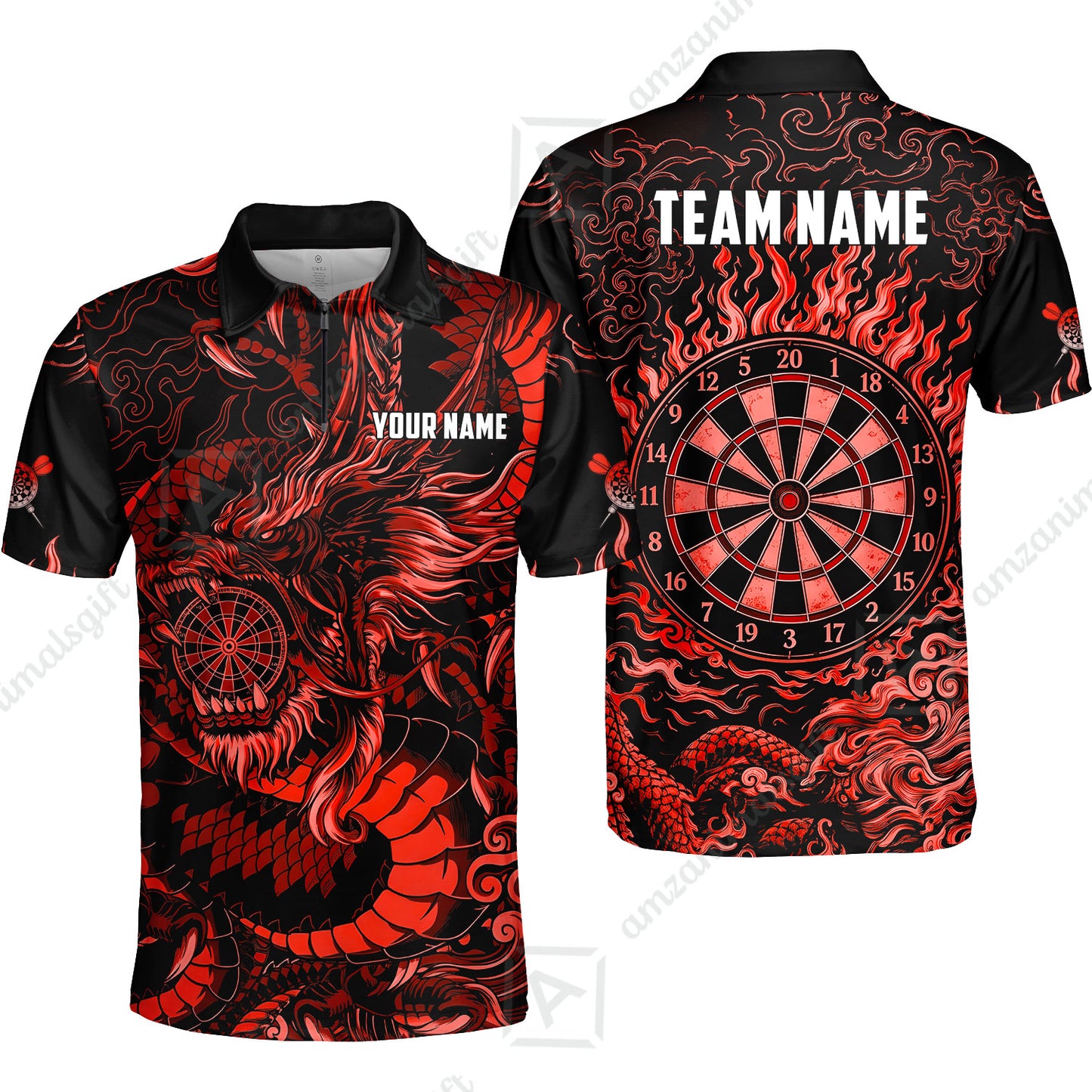 Custom Darts Jersey Polo Shirt, Dragon's Bullseye Darts, Custom Dart Jersey Team Shirt For Players With Name & Team Name