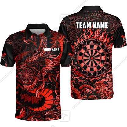 Custom Darts Jersey Polo Shirt, Dragon's Bullseye Darts, Custom Dart Jersey Team Shirt For Players With Name & Team Name