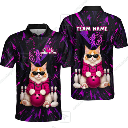 Custom Bowling Jersey Polo Shirt, Neon Hip Cat, Custom Bowling Jersey Team Shirt For Players With Name and Team Name