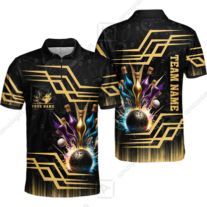 Customized Bowling Unisex Polo, Bowling And Pins Royal Multicolor Option Customized Name And Team Name For Bowling Team