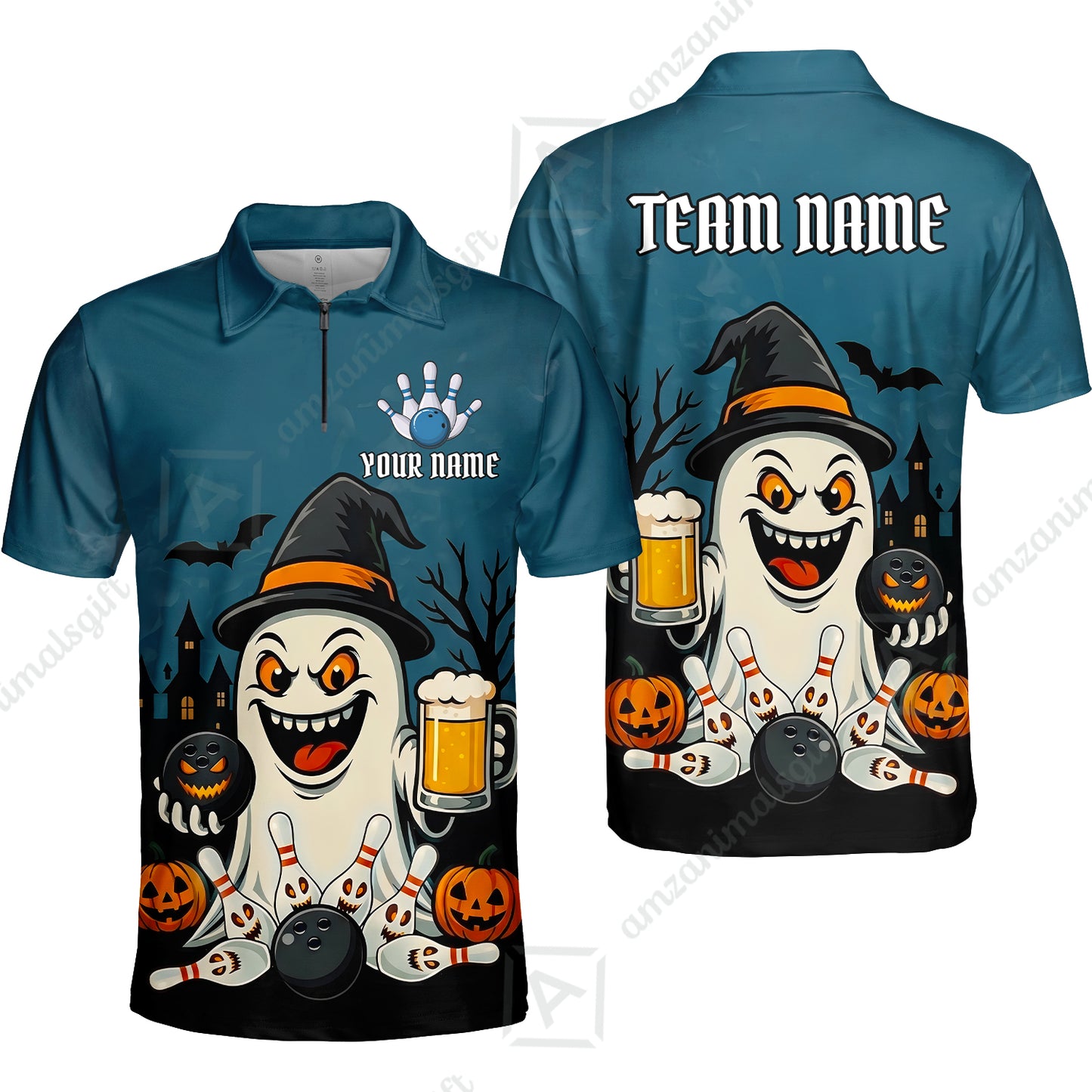 Custom Bowling Jersey Polo Shirt, Bowling Halloween Witch, Custom Bowling Jersey Team Shirt For Players With Name & Team Name